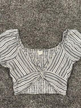 Aeropostale Navy and White Striped Twist-Front Crop Top